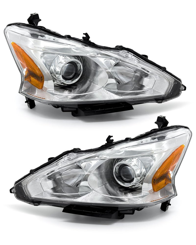 Headlight Assembly for Nissan 20132015 Altima 4Door fit 13 14 15 Nissan Altima Headlamp Clear Lens Chrome Housing with Amber Reflector Replacement Driver and Passenger Sides